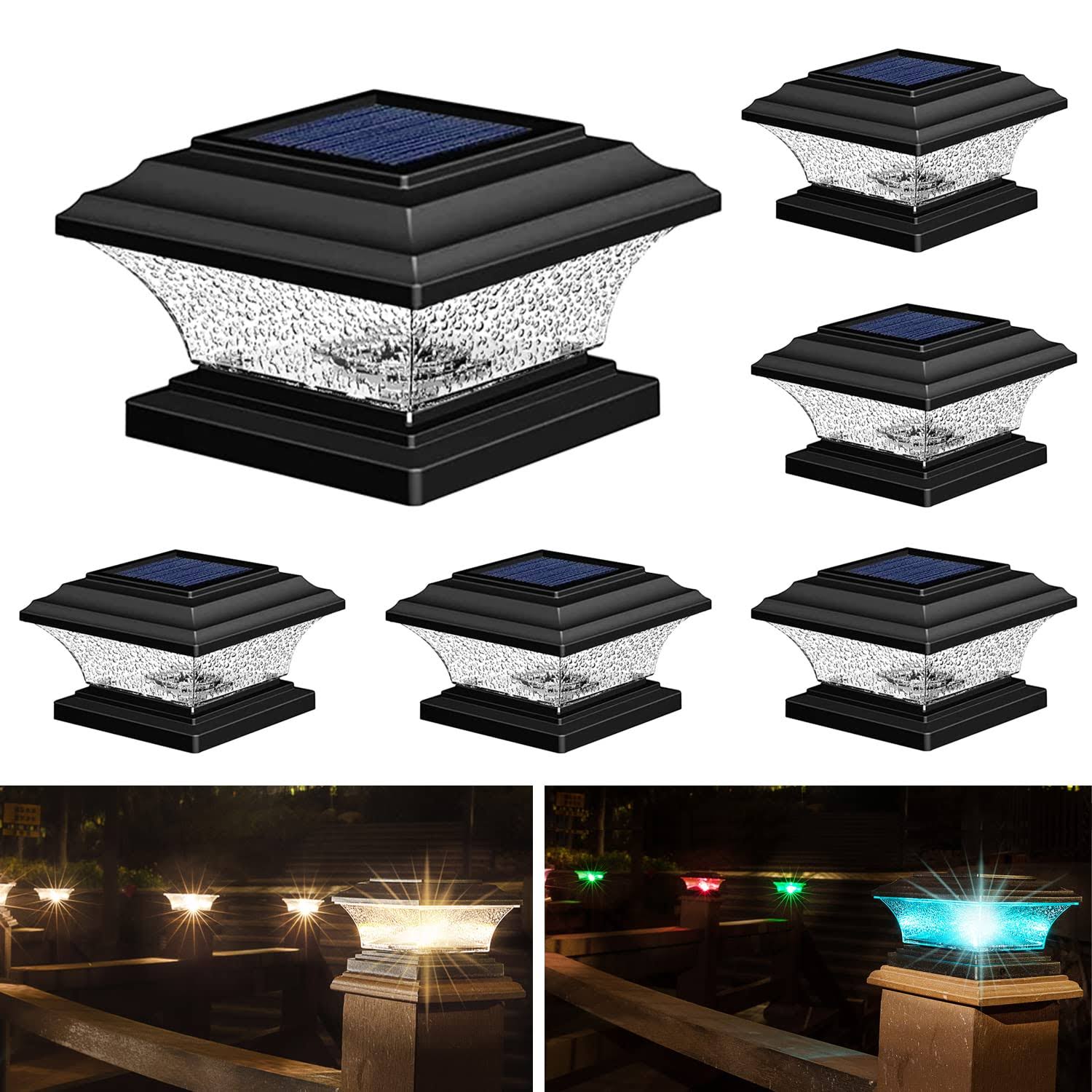 c0e270f6e9cf7253184280bd725bf6bfb196c1ca54115be4371a2c3e5549edba.jpg HUYIENO Solar Post Cap Lights Outdoor LEDING Deck Fence Light Two Light Modes Warm White 7 RGB Color Changing Suitable for 4x4 at MechanicSurplus.com HY1238-6 - Image 1