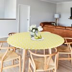 Sorfey Round Tablecloth -Fitted with Elastic, Vinyl with Flannel Back, Fits for Table 60 Inches Round,Water Proof, Easy to Clean, Checked Yellow