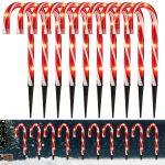 Christmas Candy Cane Pathway Markers Lights, Candy Canes Lights Outdoor, 10 inch Set of 10 Pack Christmas Candy Cane Lights Decorations Yard Candy