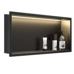 Bernkot Stainless Steel Shower Niche 12 x 24 Matte Black with LED Light Waterproof No Tile Needed Wall for Bathroom Storage at MechanicSurplus.com