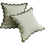 Bed Threads Set of 2 Scalloped Linen Euro Pillowcases in Green Tones
