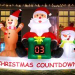 Alupssuc 8 ft Christmas Inflatable Outdoor Decorations with LED Christmas Countdown Clock, Snowman Santa and Gingerbread Man, Lighted Blow Up Lawn
