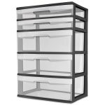 5 Drawer Wide Tower Storage Sterilite Organizer Cabinet Heavy Plastic