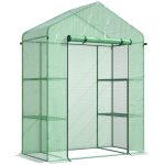 Outsunny 5' x 2.5' x 6.5' Mini Walk-In Greenhouse Kit, Portable Green House with 3 Tier Shleves, Roll-Up Door, and Weatherized PE Cover for Backyard