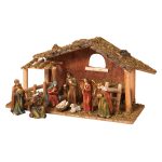 9-Piece 15.25"L Resin Nativity Scene with Moss Stable