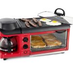 BST3RR Retro 3-in-1 Family Size Electric Breakfast Station. Coffeemaker. Griddle. Toaster Oven - Retro Red