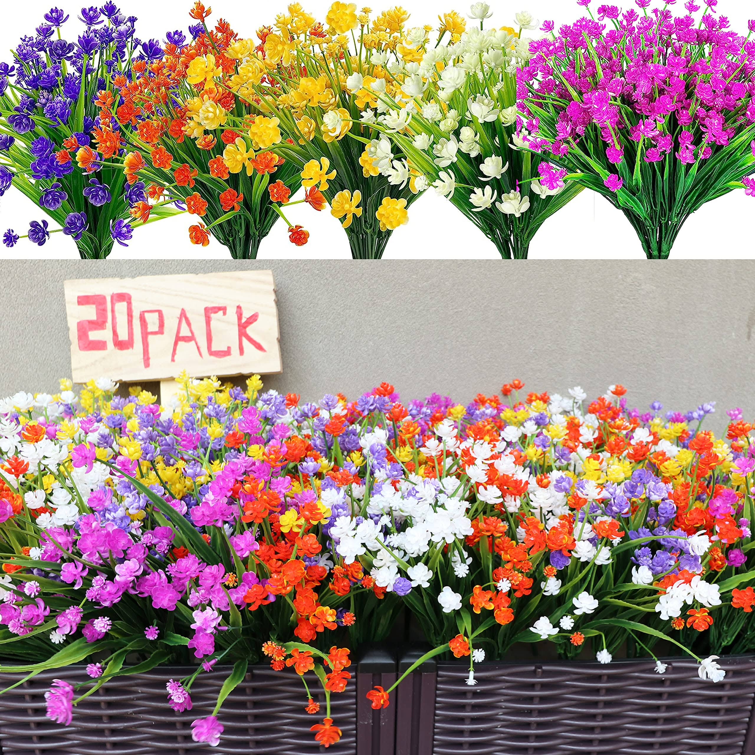 c1eef9c420abfef68ac4e815bb55be592d141bfb520d61b8d287d276c1134787.jpg 20 Bundles Artificial Fake Flowers, UV Resistant Faux Flowers Arrangement, Fake Plants Greenery Shrubs for Indoor Outdo - Image 1