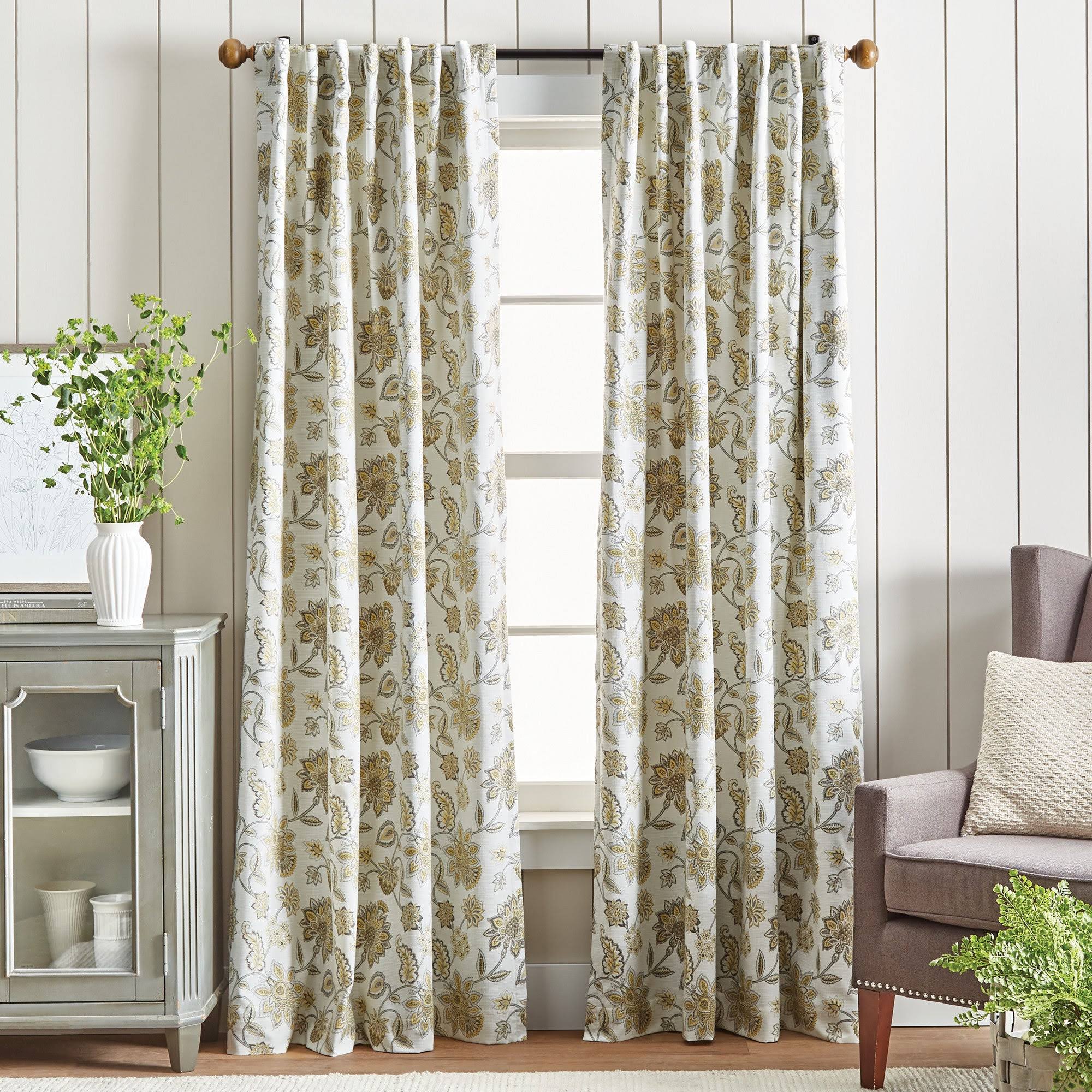 c26540a807af113e7a2d458baaea0f9341dac8a2b9c4adcedd76ee485f270f85.jpg Martha Stewart Jakarta Curtain Panel Pairs 95" Pair / Gold - Image 1