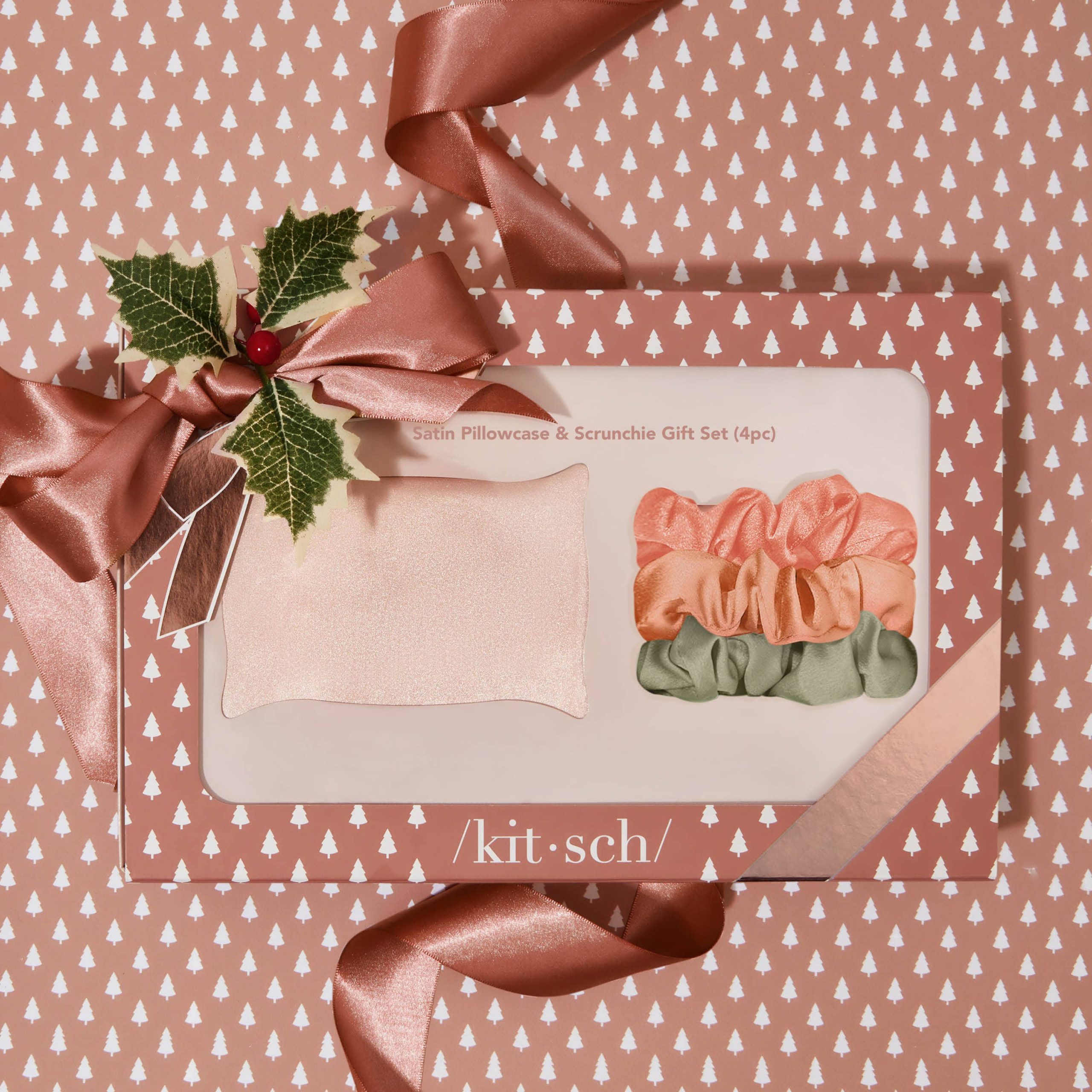 c293042e4e6800219779b96b890b555903eb11369d645b8204cdef0ea828f7db.jpg Kitsch Satin Pillowcase & Scrunchie 4pc Gift Set - Image 1