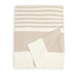 Barefoot Dreams CozyChic Stripe Throw Blanket (Stone/Pearl) 45" x 60"