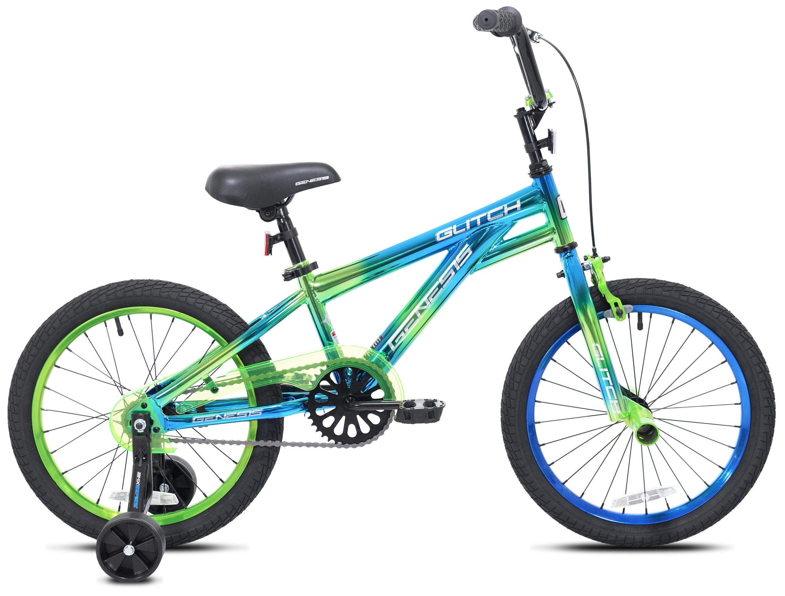 c32adb9f50e5305ea6476f90fe711a00c81c949240e7fb971f657a5c08749feb.jpg 18 Glitch Boy's BMX Bike. Blue/Green - Image 1