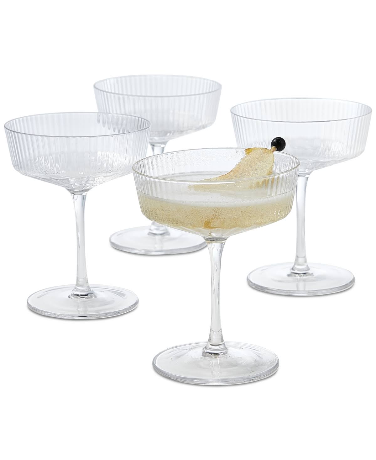 c3412f97ce13e4a4ea6a5d1f0107a66d6854e818da0a60c640360e56aa6e68f0.jpg Hotel Collection Fluted Coupe Glasses, Set of 4, Created for Macys - Clear - Image 1