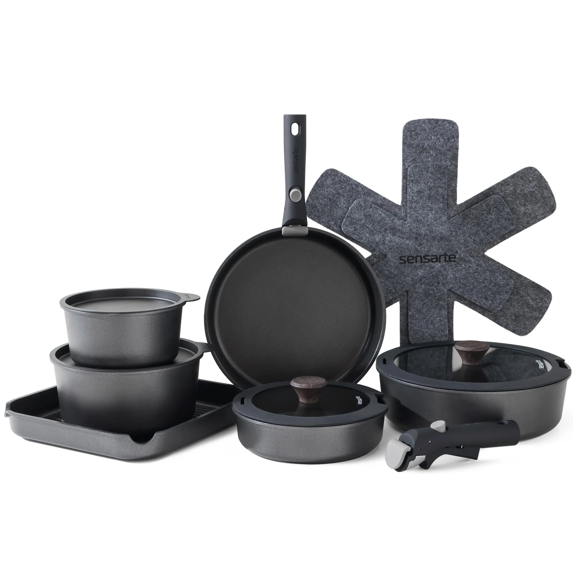 c34961925af65ea843b5ec7170d8415b778a25fffde4ac198806731754fdbdf8.webp SENSARTE 17 Piece Pots and Pans Set. Detachable Handle Cookware - Image 1