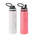 Thermoflask 24oz Stainless Steel Insulated Water Bottles, 2-Pack (White and Coral)