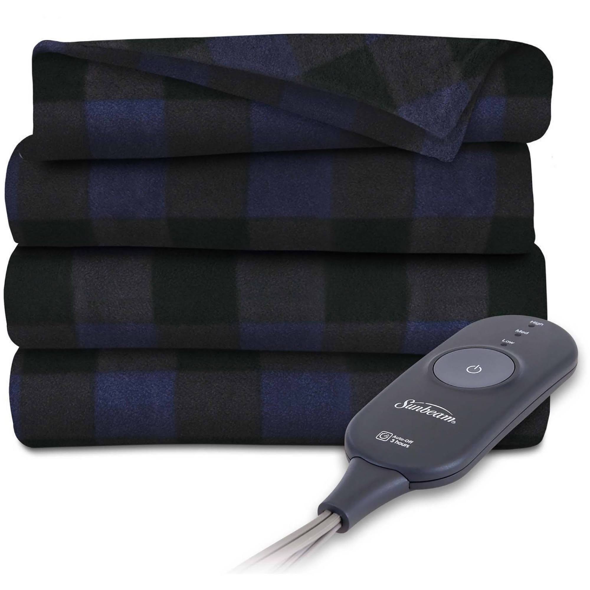 c3b0d48b0dcb4759de9b7c70ff21009ba97f8772bec21e1e49f52d73e47d5697.jpg Sunbeam Electric Heated Fleece Throw Blanket, 50 x 60 Inch, Navy - Image 1