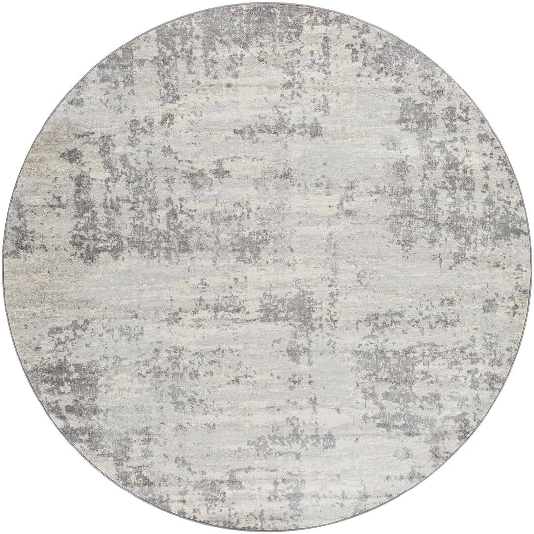 c41c399333ee2857fabf8ae400a92bd79c53567d1014f42274e617a28825db25.jpg Clayborn Abstract Gray/Cream Area Rug Trent Austin Design Rug Size: Round 53x22 - Image 1