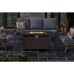 Home Decorators Collection Anaheim 49 in. x 25 in. Aluminum Stainless Steel Black GAS Fire Pit with Black Marble Tile Top