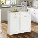 Kigoty Dual Kitchen Trash Cabinet, Double Tilt Out Trash Can Cabinet with Countertop and Drawer, Wood (White)