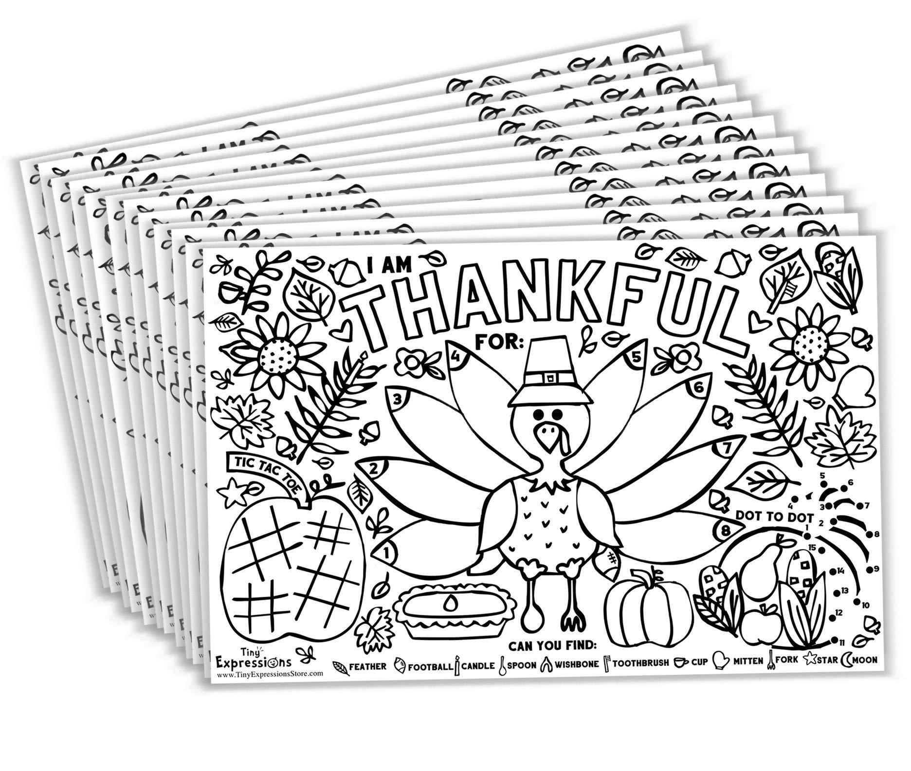 c490d927554700f021657b05046eb2b06224caff314868809879c80137ef1481.jpg Tiny Expressions - Fall Thanksgiving Placemats for Kids (Pack of 12 Turkey Placemats) | Coloring Activity Paper Table Mats for Children to Write - Image 1