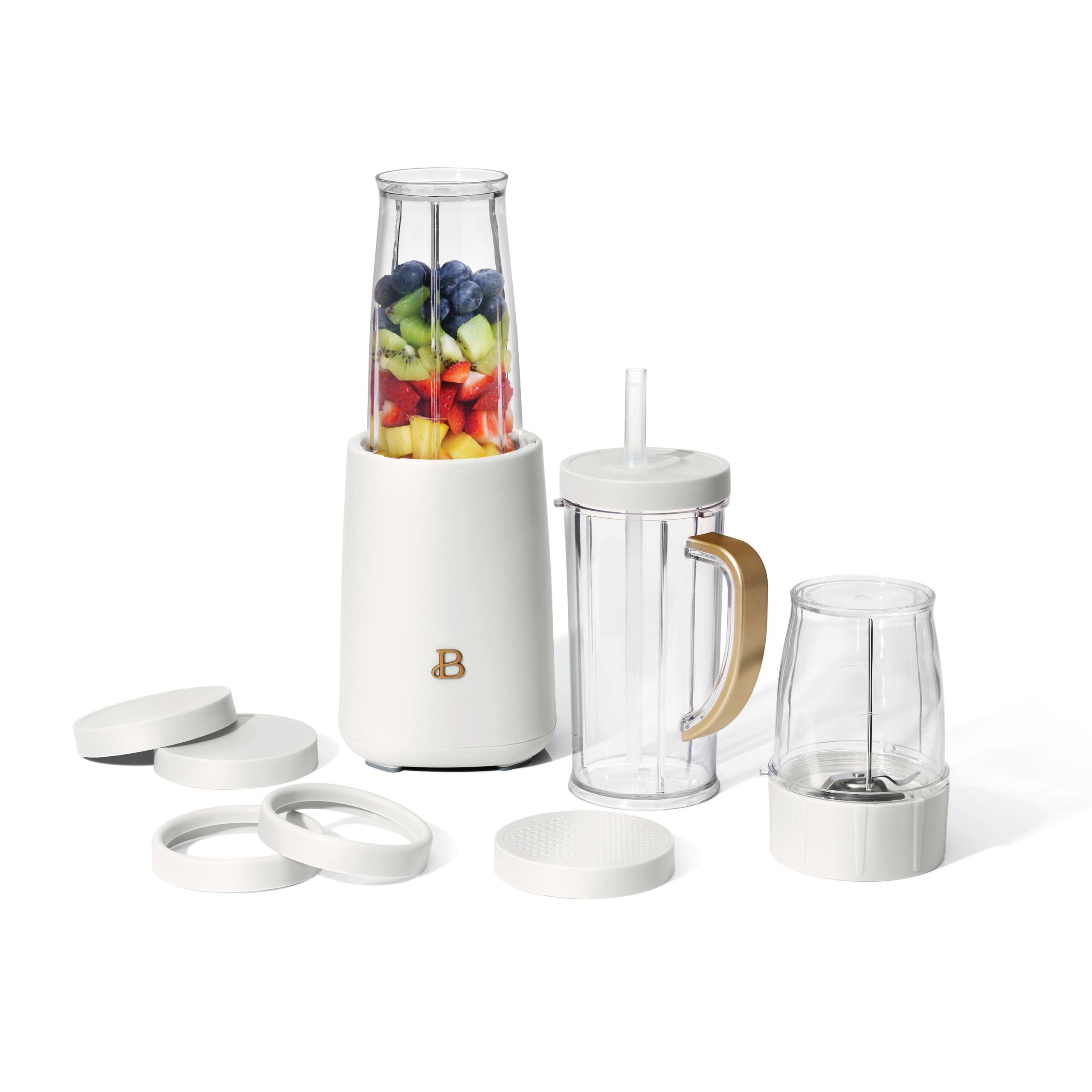 c4966c45fb44d7cee4ac8de74e31430e1804ab1990660513b57228f1778d9f48.jpg Beautiful Personal Blender Set with 12 Pieces, 240 W, White Icing by Drew Barrymore - Image 1