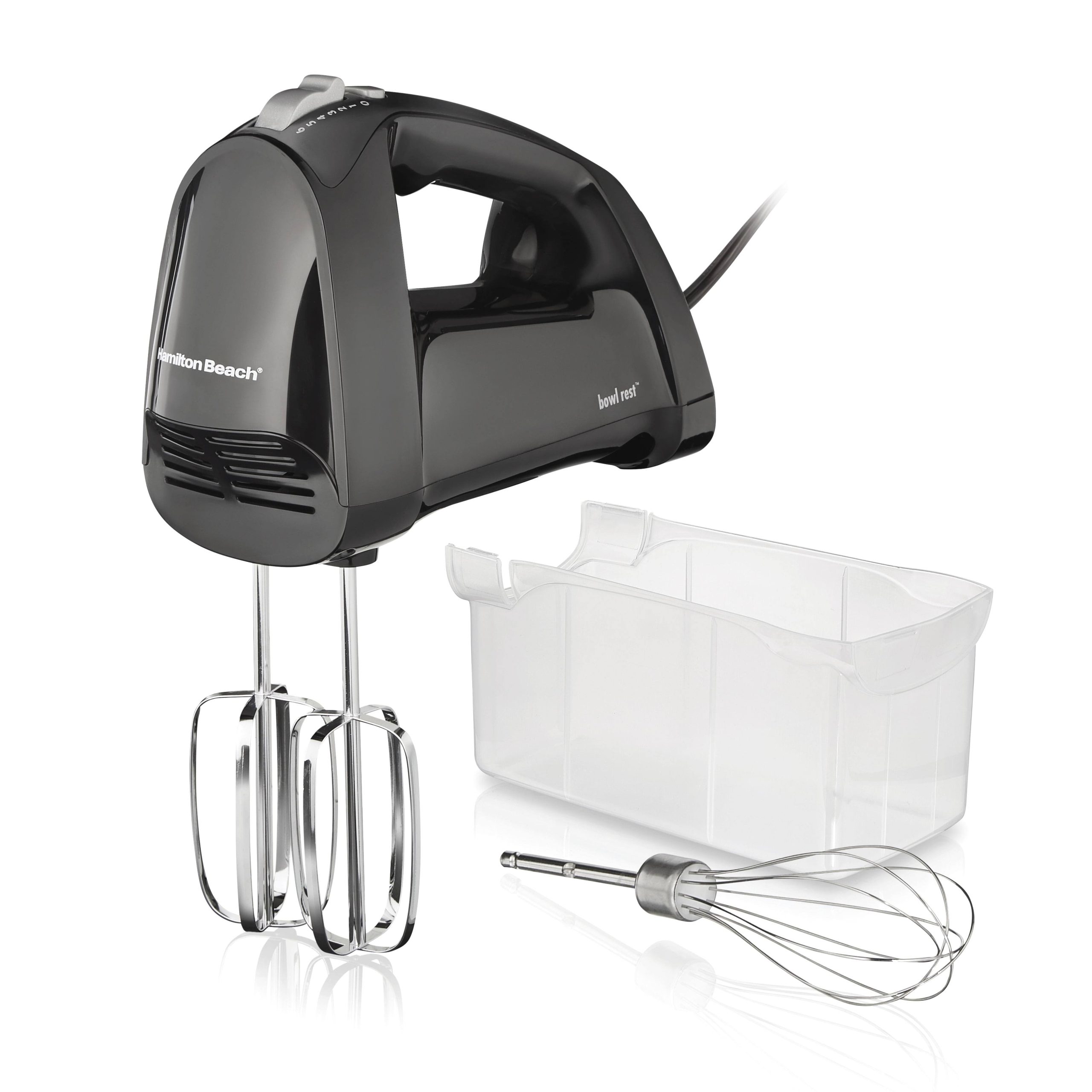 c496f2bcb38f858ae02b09436619d27b2f962983f600a3b07de492473de741ae.jpg Hamilton Beach 6 Speed Hand Mixer, Quick Burst, Storage Case, Black, 62690 - Image 1