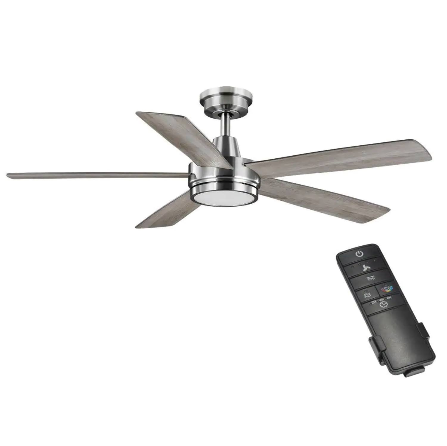 c4a42ec975c243722d200f9919e691fb02de538eec1288bb16df052c8fb22ac9.jpg Hampton Bay 52133 Fanelee 54 in. White Color Changing Integrated LED Brushed Nickel Smart Hubspace Ceiling Fan with Light Kit and Remote - Image 1