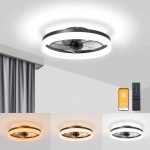 VOLISUN Low Profile Ceiling Fans with Lights and Remote, Fandelier Ceiling Fan Flush Mount 19.7inch, 3000K-6500K Smart Bladeless LED Fan Light, Black