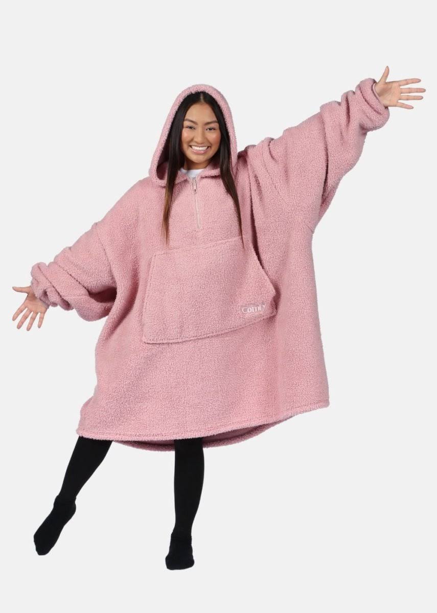 c4e2a982438364f2b7ad9fd25ad966eb8b659bd427fd0303630bf313ba69a6cc.jpg The Comfy Teddy Bear Quarter Zip Wearable Blanket ÿ Blush Teddy - Image 1