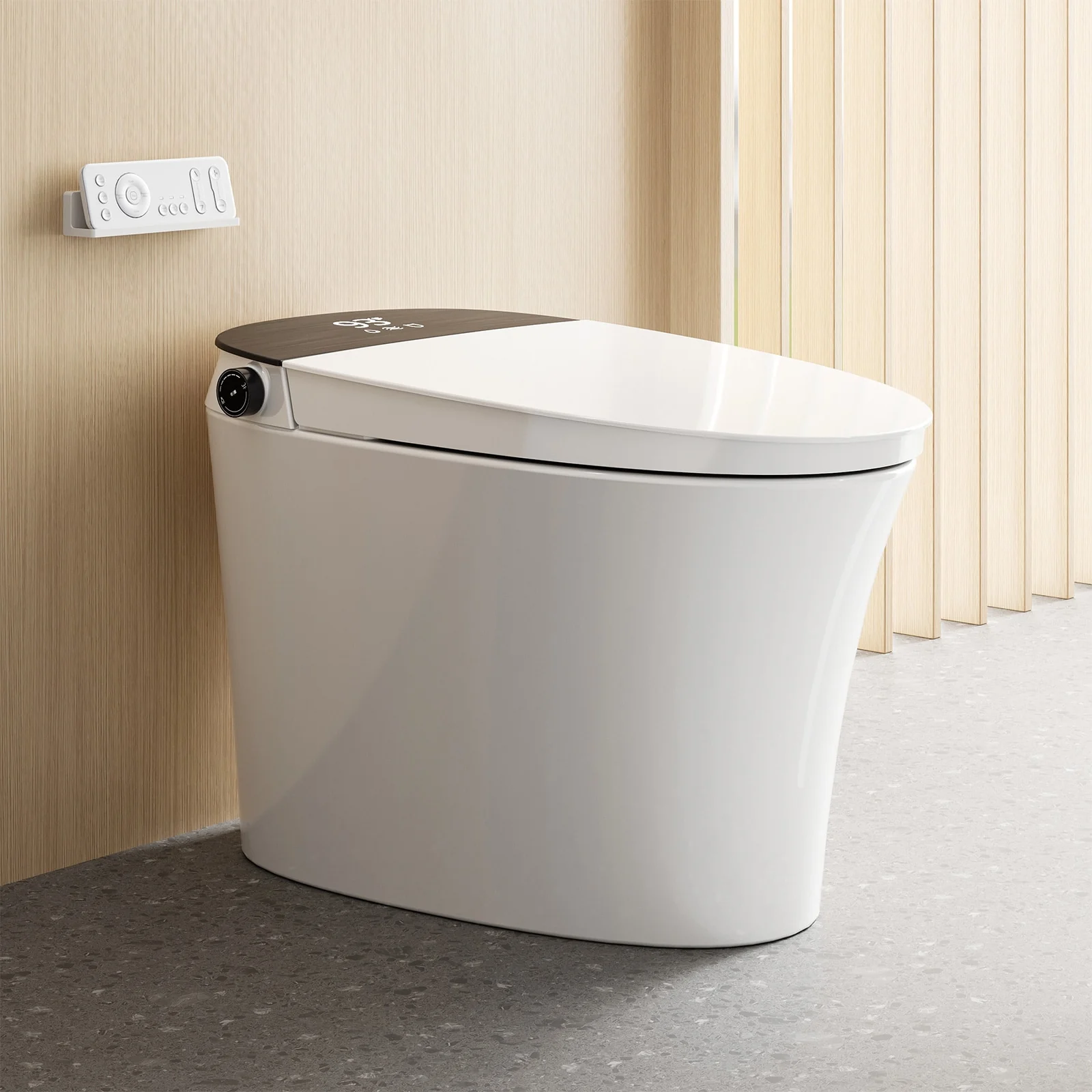 c4e4807d83652d327c3393f1d0702f9420d3363d95458cc988b97ca1eb939f30.webp White Single Elongated Standard Height Smart Soft Close Freestanding Bidet Bidet 12-in Rough-In 1.1 GPF - Image 1