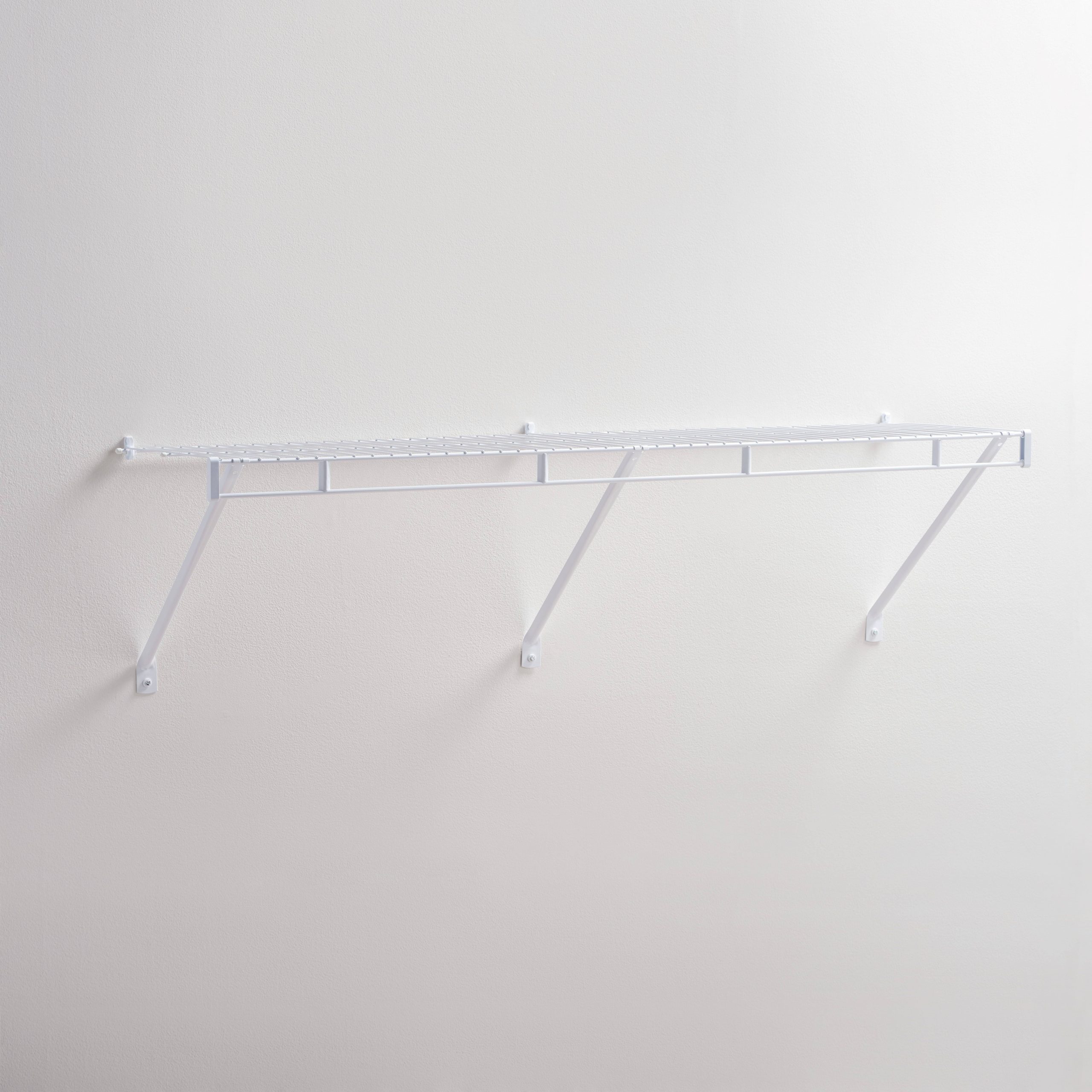 c4e748f820c82d29e581e61d584e0bff0f63e75028205d6b6b3bf2904872aa8b.jpg Rubbermaid 4' x 12" White Wardrobe Shelf Kit - Image 1