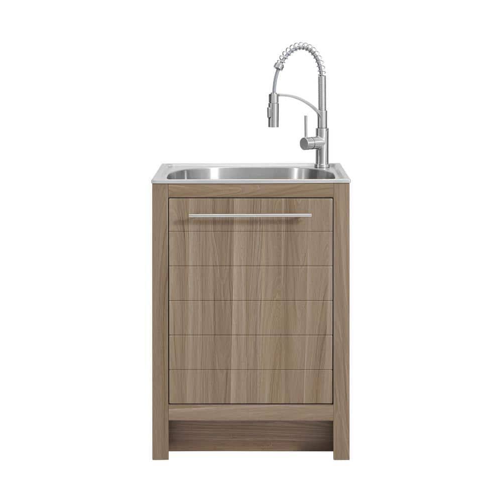 c515f633a976823e92abed6a30cc5f13ef4a315d55b916319c86b8f6a55b149a.jpg Glacier Bay All-in-One Stainless Steel 24 in Laundry Sink with Faucet and Storage Cabinet in Sandy Ash - Image 1