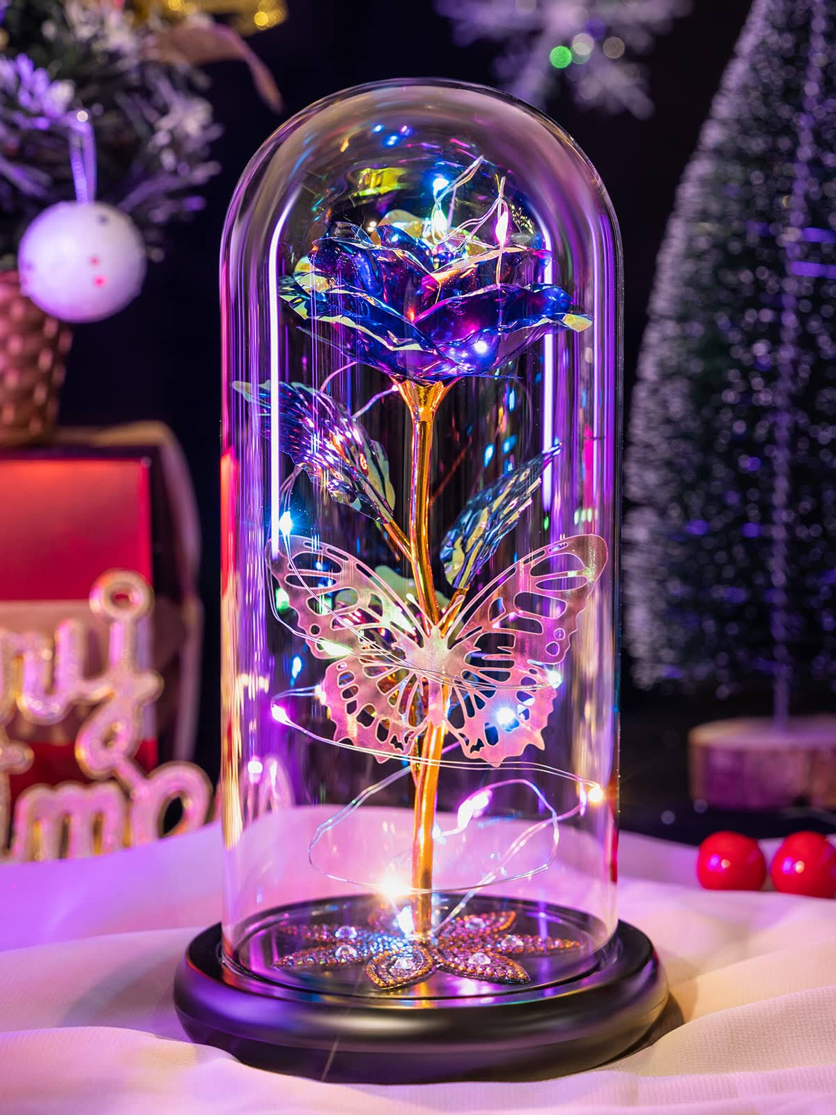 c5254711ec3928dc94f1e7b6b7bf17a761a1e8831d86f876a7524cdd45a74641.jpg Gifts for Women, Galaxy Glass Rose Flower Forever Eternal Crystal Light Up Rose in Glass Dome with Butterfly Birthday Gifts for Mom Wife Grandma - Image 1