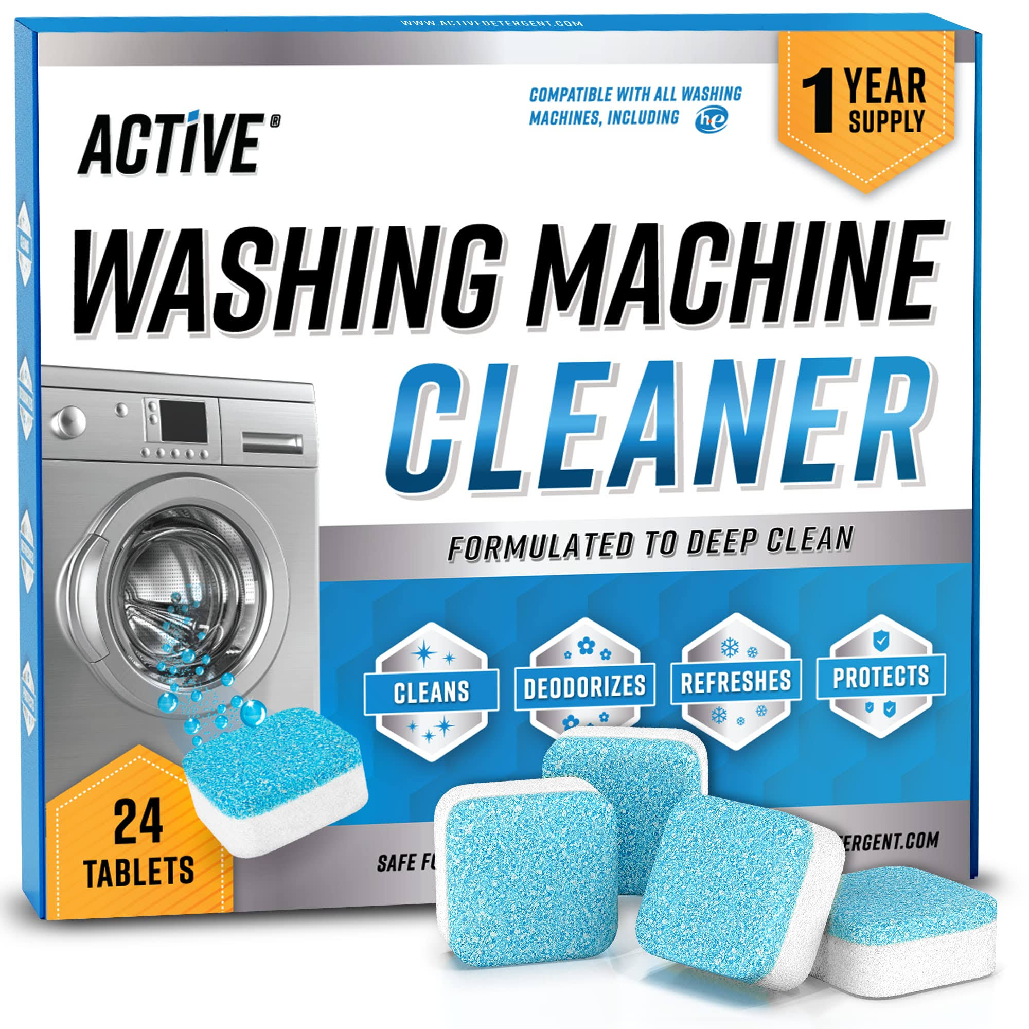 c56d9c9dbf583a4b9f6c2d47b6bfcceb0cb737b4c6c91eee4ef1ca0a7a613c01.jpg Active Washing Machine Cleaner Descaler, Deep Cleaning Tablets for He Front & Top Load Washer, 24 Pack - Image 1