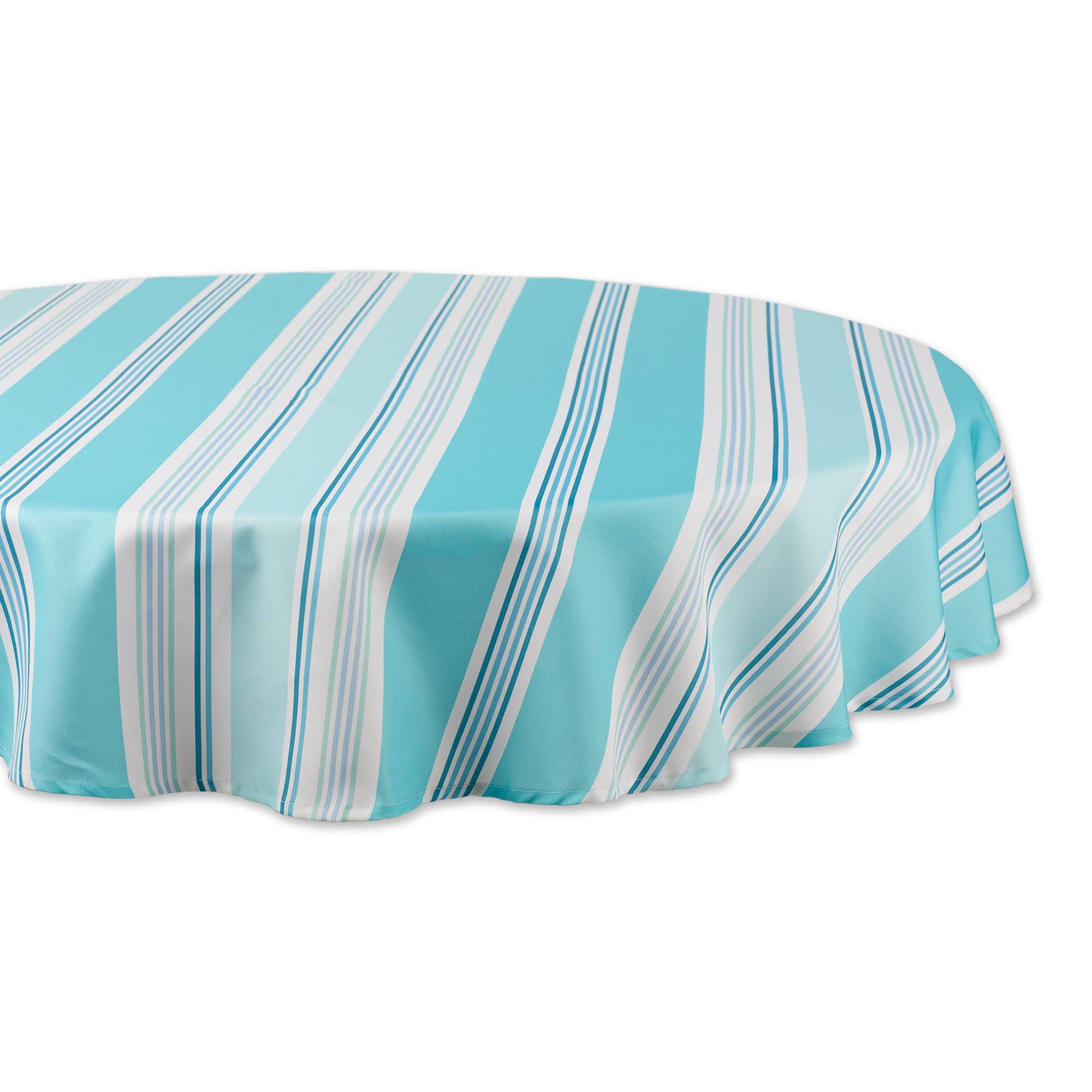 c58aa680d51e7e6244a5341dc12fcdddfe0cf41b9afa6893ca4dc618b26052f2.jpg DII Beach House Stripe Print Outdoor Tablecloth 60 Round - Image 1