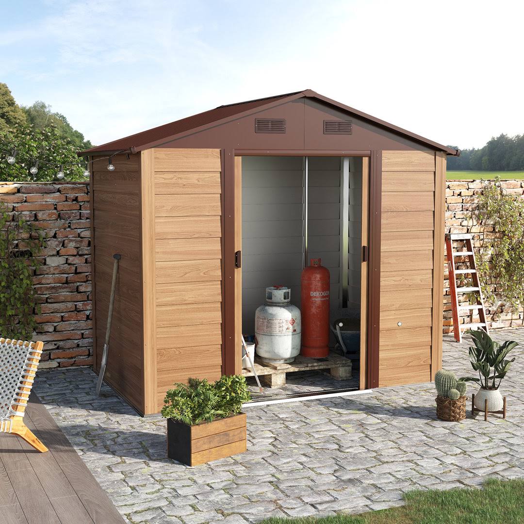 c5d9dcd02bce1d422397f1f61f264e5f2cabf1491972fddc20295fdf5231795b.jpg 7.7 ft. W x 6.5 ft. D Steel Storage Shed Outsunny - Image 1