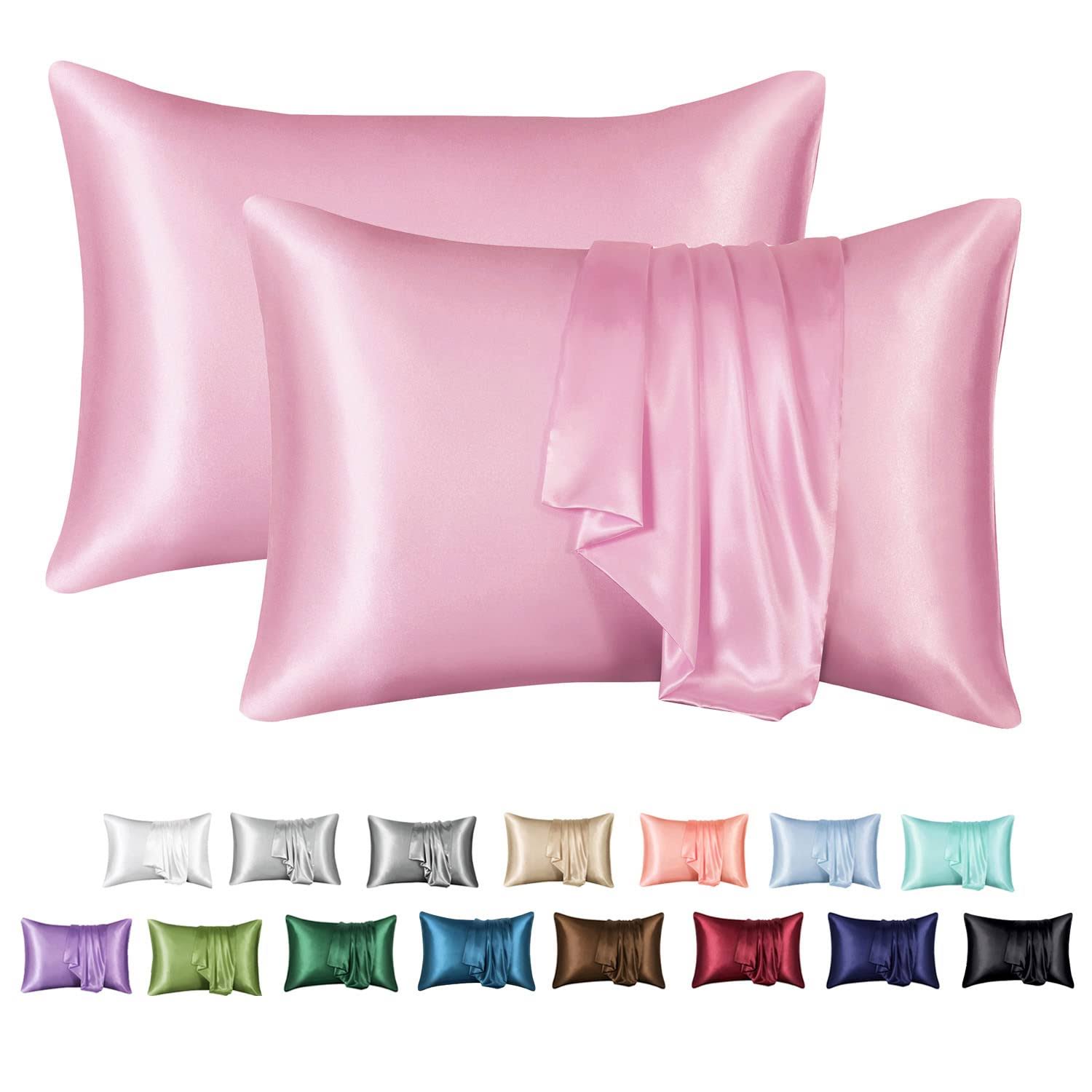 c5f696c80b841399527776821bf13d2fdc12d926274ac1f543eba828a67f7094.jpg MR&HM Satin Pillow Case, 2 Pack Satin Standard Silk Pillowcase for Hair and Skin, 20x26, Pink, Size: Standard(20x26) - Image 1