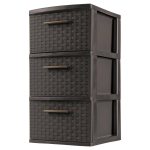 Sterilite Decorative 3-Drawer Storage Weave Tower, Espresso