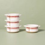 13oz Christmas Plaid Stripes Stoneware Ramekin Cream/Red/Green - Hearth & Hand with Magnolia