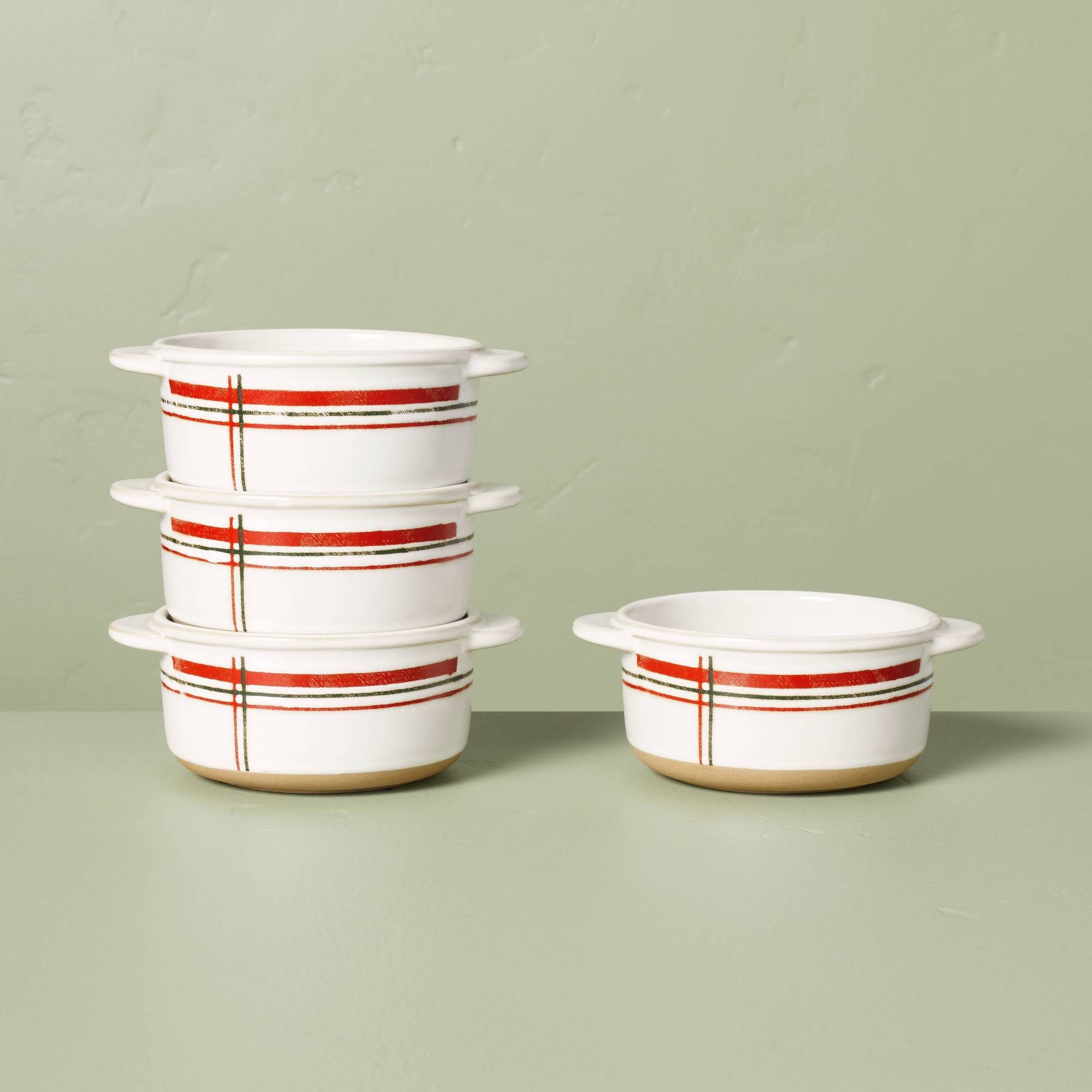 c60e689dfeea989d358a765376b582ccf23f9c8936389dbc73836b2678a5e45e.jpg 13oz Christmas Plaid Stripes Stoneware Ramekin Cream/Red/Green - Hearth & Hand with Magnolia - Image 1