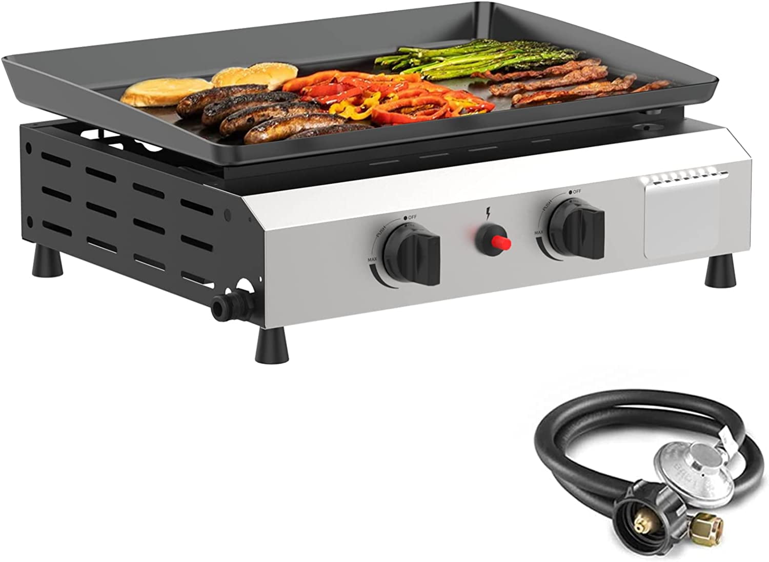 c62965b85ae0e7518f32d76db8f1166747fae77edc50fd3ccb670601234adbb3.jpg 2/3/4 Burner Gas Griddle-Outdoor Propane Griddle-BTU Propane Fuelled. Portable Flat Top Gas Grill Camping Griddle Station with Side Shelves for Kitchen - Image 1