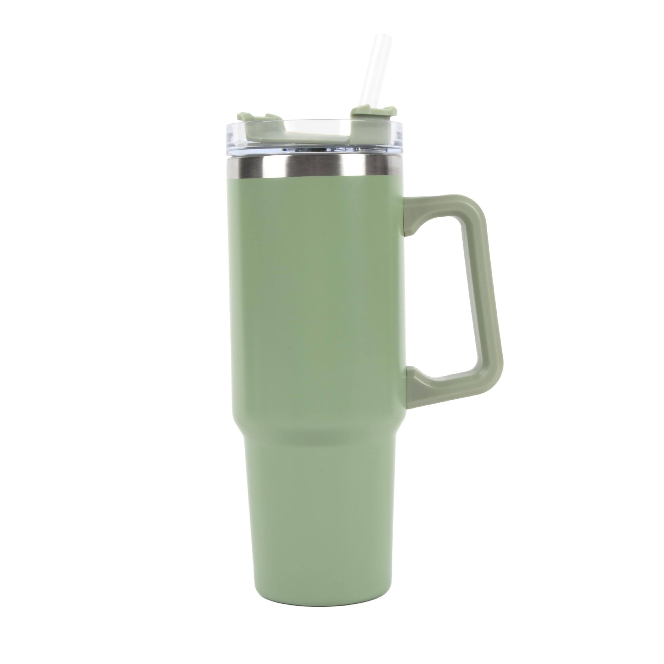 c664c40f66d841d27e2cbc120854ed5869c29d33abff4d9c94d6aedcdaae77cc.jpg New View Gifts & Accessories Stainless Steel 30-oz. Tumbler with Straw - Sage, Green - Image 1