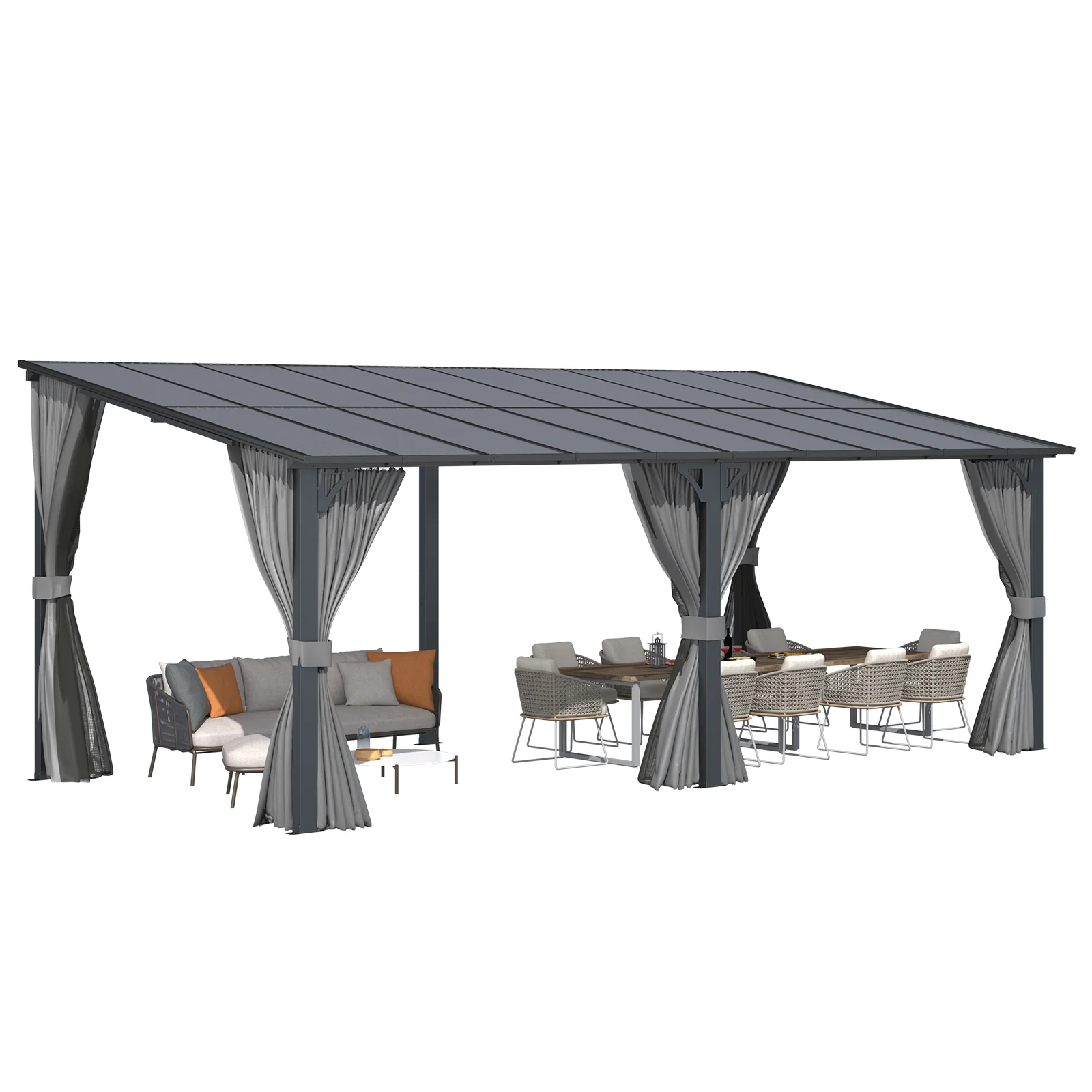 c664ef801f89a6caa4570a1c2d8edcda07096480babc10afd50473ceebd02d7a.webp AECOJOY 20'x10' Wall Gazebo with Curtains and Mosquito Netting, Gray - Image 1