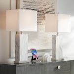 360 Lighting Connie Modern Table Lamps 25" High Set of 2 White Faux Marble with USB Charging Ports Rectangular Shade for Living Room Office Desk