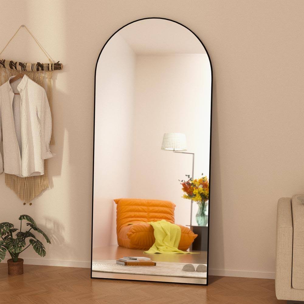 c680cba63b397e4758cb003728cfdc3bf5580ea2e2641c8977ab456fd285aeb8.jpg GOGEXX 24 in. W x 71 in. H Oversized Arched Full Length Mirror Wood Framed Black Wall Mounted/Standing Mirror Floor Mirror - Image 1