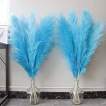 Dried Flowers: 10 Pcs of 46-Inch Blue Pampas Grass - Elegant Fluffy Decor for Floor Vases. Perfect for Boho Weddings and Blue Vase Home Decor