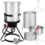 Kcelarec 30 qt Aluminum Turkey Deep Fryer Pot Boiling Lid Seafood Cajun GAS Stove Burner Stand Injector Thermometer 54,000 BTU