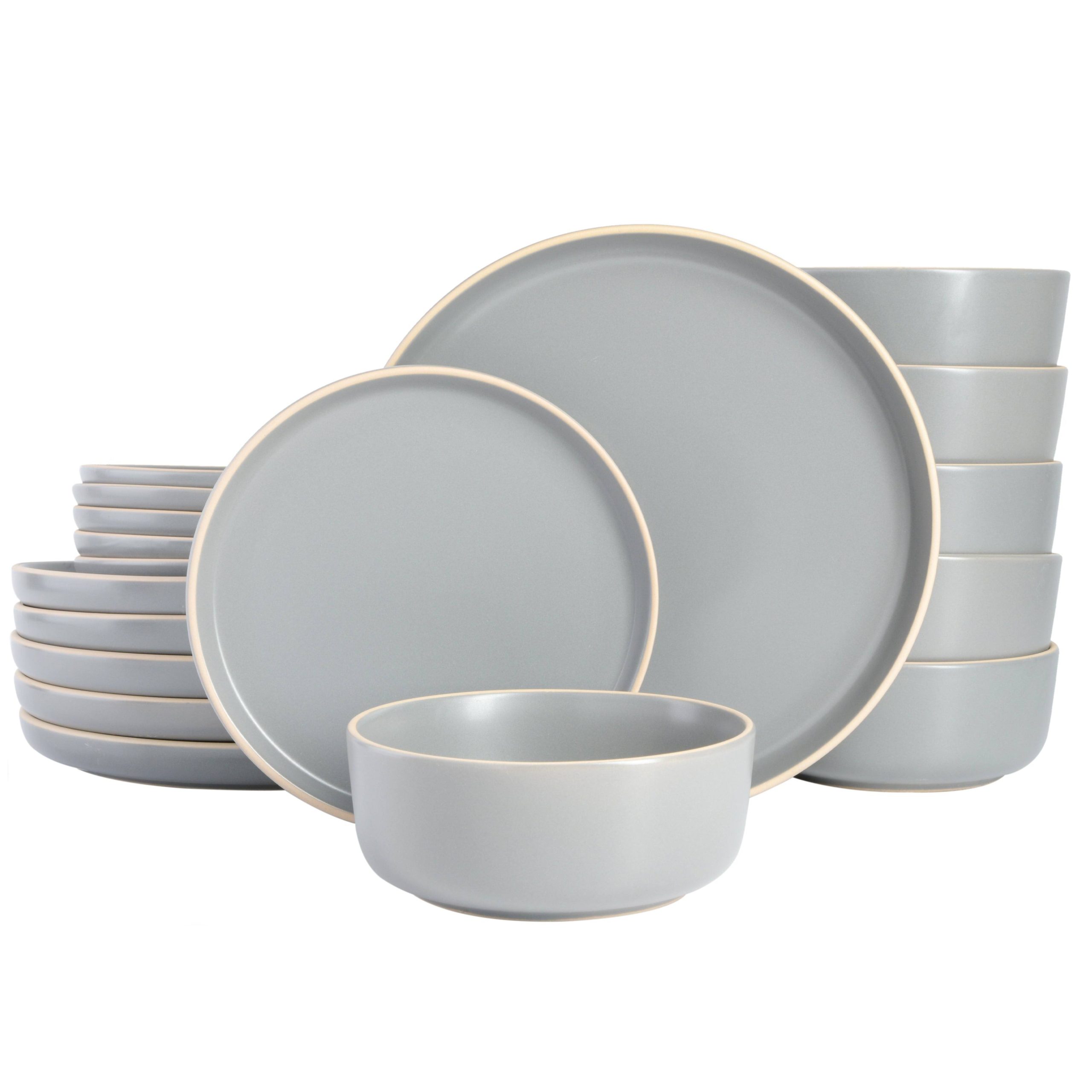 c71315ea469f5eea21d321cd8ff179b8514effe6c8865a30c60b7d7ea269c520.jpg Gibson Home Zuma 18-Piece Stoneware Dinnerware Set Gray - Image 1