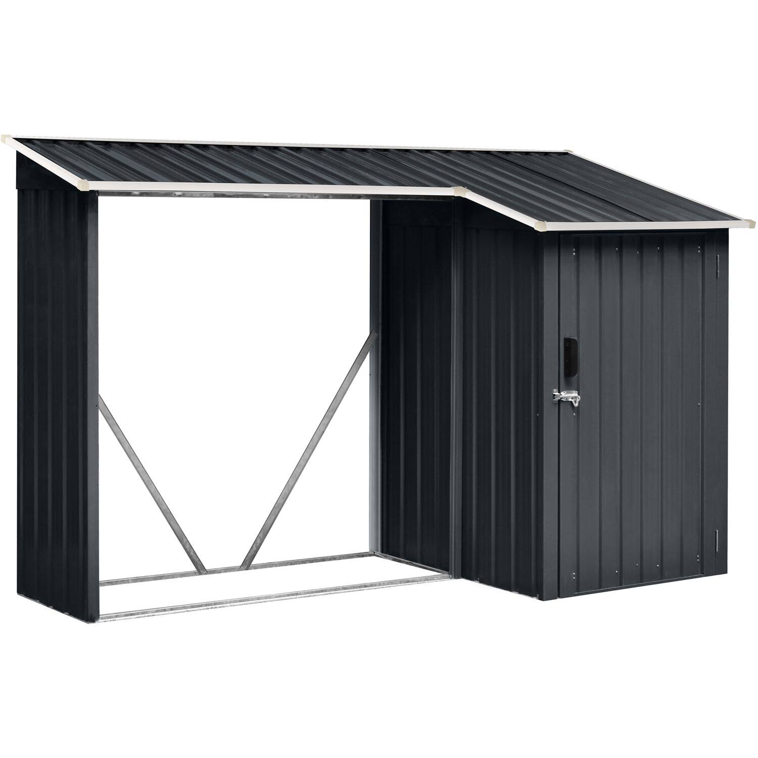 c736aaabe7f736727b614cf147d5629d6effd24a0063870a38400600c63a96b2.jpg Hanover 2-in-1 Galvanized Steel Multi-Use Shed with Firewood Storage - Image 1