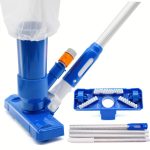 Handheld Pool Vacuum Above Ground - Portable Swimming Pool Jet Cleaner, Pool Leaf Vacuum Cleaning Kit w/Brush with 4 Section Poles of 63", Small Jet