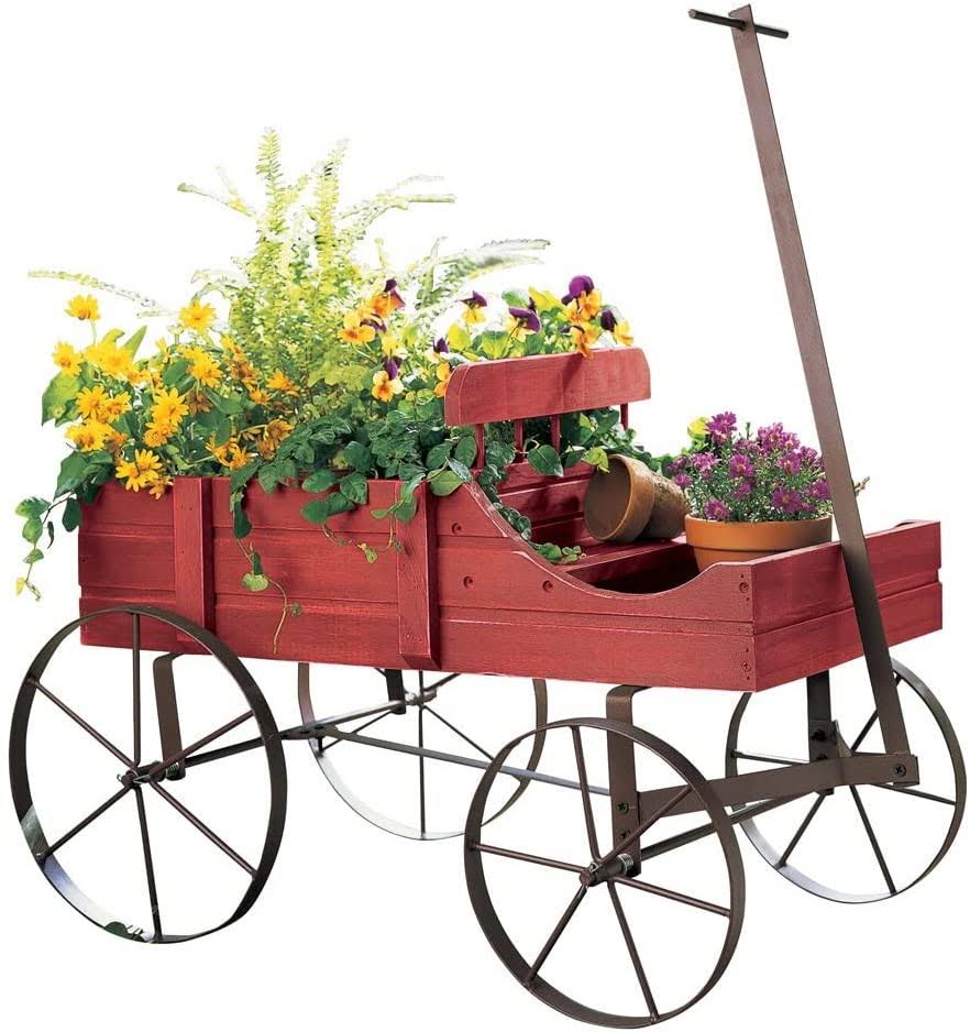 c79abec13f26f15262ad62cf24cd24c6692e84974d26175ee39dad7d1598f26d.jpg Amish Wagon Decorative Indoor / Outdoor Garden Backyard Planter, Red - Image 1